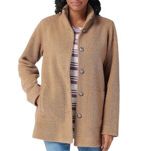 Susan Graver Weekend Sherpa Fleece Button Front Jacket Tan Ladies Large